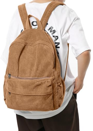 Boziee Cord Rucksack Damen Daypacks Cityrucksack Rucksäcke Rucksackhandtaschen Cordury Schulrucksack für Damen Mädchen Teenager Schule Travel Arbeit Alltage (Braun)