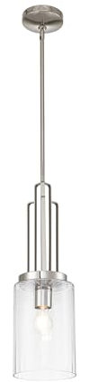 Licht-Erlebnisse Pendelleuchte Glas Metall H: max. 176,5 cm 17,8 cm breit Nickel poliert E27 Jugendstil Hängelampe Küche Hängeleuchte Esstisch