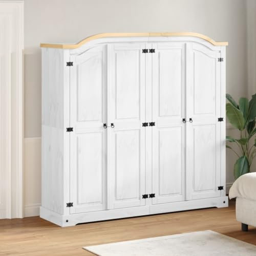 Hausgarten Kleiderschrank Corona weiß 194x52x186 cm Massivholz Kiefer