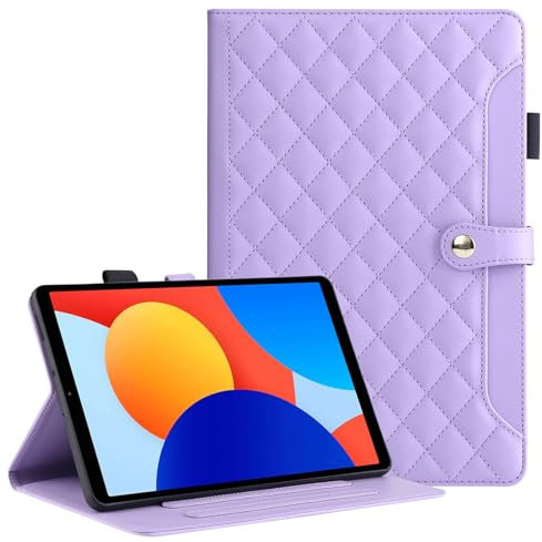 Rosbtib Funda para Xiaomi Redmi Pad SE 8.7 2024 8.7 Pulgadas, Funda de Piel sintética con Estampado de Rejilla (con Soporte, Compartimento y Ranura para Tarjetas) para Redmi Pad SE 8.7 - Morado