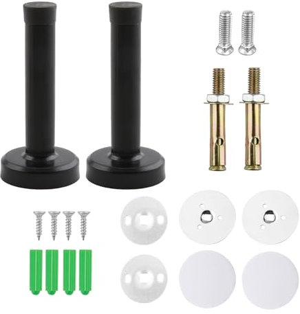 2 Packs Matt Black Mounted Doorstop Heavy Duty Wall Mounted Door Stoppers with Noise Dampening Rubber Tips Zinc Alloy Door Stop with Screws and Drywall Anchors Use for Indoors Wall and Door(86mm)