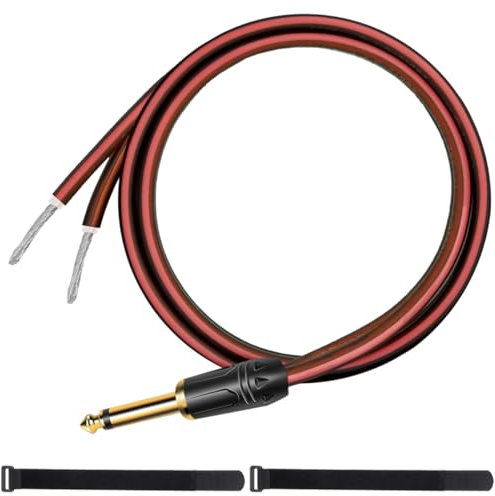 MKBKLLJY 1Pcs 1/4 TS Plug to Bare Speaker Wire 1FT 16AWG Positive Red Wire Marking Pure Copper Shell Gold-Plated TS Plug 6.35mm Mono Male Connector with Cable Ties for DJ DIY Guitar Speaker Projects