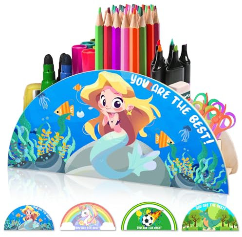 AUNGKWANG Meerjungfrau Stiftehalter Kinder Stifte Organizer, Multifunktions -Organisator für Kinder Büromaterial, Schreibtischorganizer aus Holz, Schule Bleistift und Andere Schreibwaren Aufbewahrung
