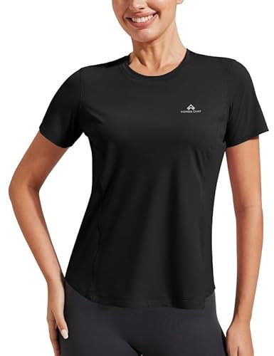 Sport Tshirt Damen Fitness Schnelltrocknend UV Shirt für Frauen Oberteile Sommer Rundhals Activewear Top Sportshirt Damen Kurzarm Black L