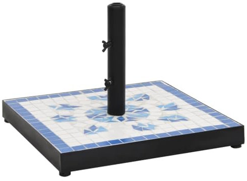 LLEZKBR Pied de parasol carré bleu et blanc 12 kg