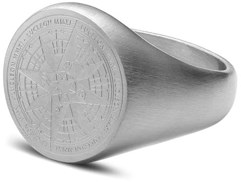Lucleon by Trendhim Ring Herren | Kompass-Siegelring aus chirurgischem Edelstahl mit graviertem Signet | Dänisches Design | Stilvoller Männerschmuck für Alltag & Anlass