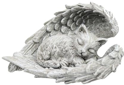 Sweieoni Katze Engel Gedenkstein Grabstein Katze für Draußen Haustier-Denkmal Garten Deko Denkmal Katze Engel Haustier Grabschmuck für Katzen Deko Gedenken Tier Garten Statue für Terrasse Balkon