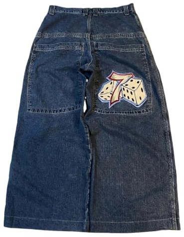 ORANDESIGNE Jeans Y2K Homme Taille Basse Printed Pants Pantalon Unisexe Pantalon Cargo Décontracté Imprimé Hippie Streetwear R Bleu S