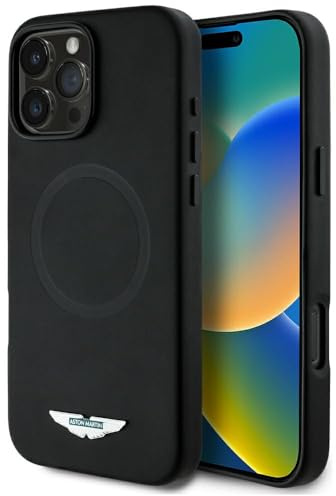 CG MOBILE Aston Martin HC FW Logo Hülle für iPhone 16 Pro kompatibel mit MagSafe (Schwarz)