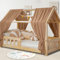 Hausbett Himmel Deko Set, Betthimmel Hausbett aus Musselin - 2 Betthimmel & 1 Wimpelkette, für Jungen Mädchen Deko für Kinderzimmer, Baldachin Kinderzimmer Deko I 135 x 320cm Dunkelbeige