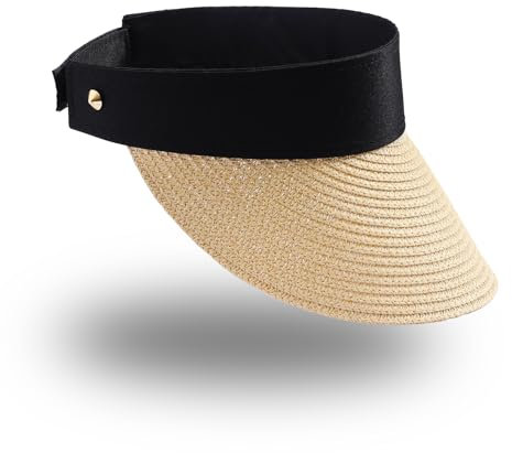 MILAKOO Visière Soleil Femme À Bord Large Réglable Protection UV Pliable en Paille pour Queue de Cheval
