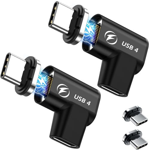 Lot de 2 adaptateurs magnétiques USB C 240 W, adaptateur à angle droit de 90 degrés, 24 broches 40 Gbit/s 8K 60 Hz USB-C compatible avec Thunderbolt 3/4 pour MacBook Pro/Air, ordinateurs portables