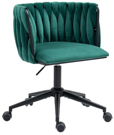 LIFEISLE Bürostuhl, 360° drehbar, Schreibtischstuhl Schminkstuhl, höhenverstellbar Drehstuhl mit Rollen, handgeflochtene Rückenlehne, Wohnzimmersessel Grün