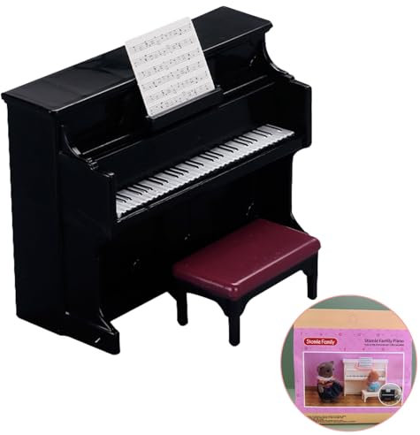 Quintrost Mini Klavier Ornamente mit Hocker, 1:12 Puppenhaus Dekoration Möbel Set, Simulierter Piano Mini Ornament Modell, Spielzeug Zubehör Garten Möbel Deko