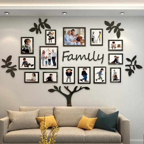 bllokna Family Tree collage picture frames for wall-Multi acrylic 3D DIY Stickers pictures frame wall decor for living room Home decorations Large 51 * 70 inch