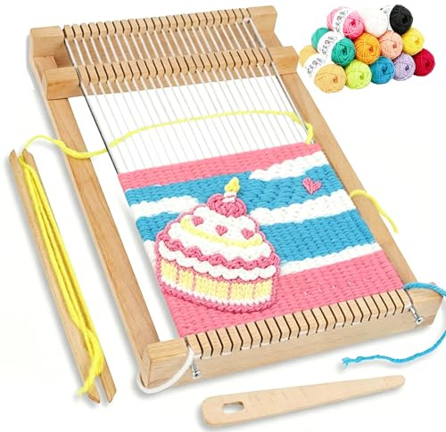 GZYYANG Set de Telar de Tejido de Madera Juego de Telar de Tejido Escolar Telar de Mano Telar de Tejido de Madera para Principiantes, Profesionales, Adultos, Niños (29 x 19 cm)