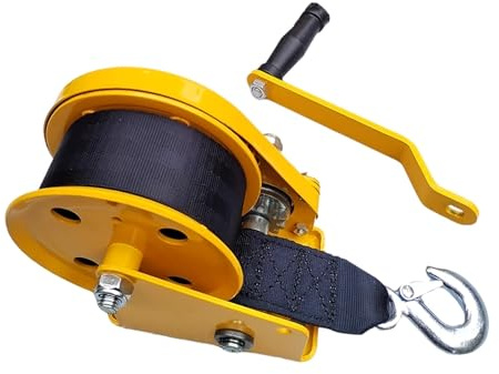 YushenFu Webbing Hand Winch 500kg/1100lb Capacity, Two-way Self-locking Trailer Winch, Marine Hand Crank Winch With 8m/26.2ft Webbing, 4:1 Gear Ratio