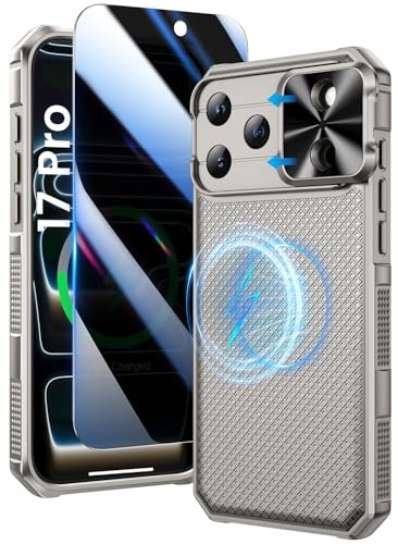 Doeshine for iPhone 17 Pro Case with Privacy Screen Protector and Slide Camera Cover, Military-Grade Drop Protection Rugged Hard Magnetic Phone Case Cover for iPhone 17 Pro 5G 2025 (Titanium)