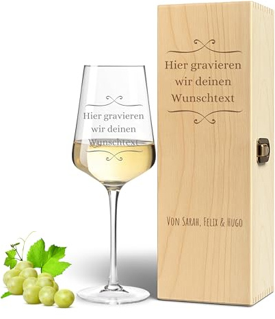 VILLA ROSA LOTTA - Leonardo Puccini Weinglas und Holzkiste mit personalisiertem Text Geschenk zum Geburtstag, Vatertag, Muttertag oder Weihnachten