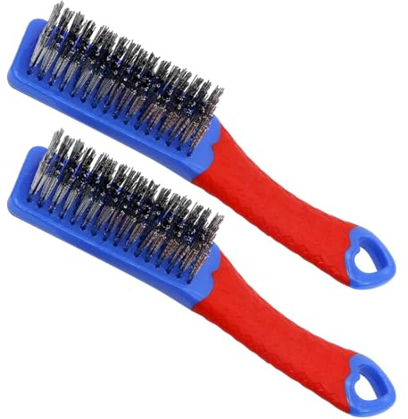 2-Pack Wire Brush, Wire Brushes for Cleaning Metal Surfaces and Rust Removal, Metal Brush Set with Stainless Steel Bristles and Comfort Grip, Heavy Duty Stiff Hand Brush for Grill Auto Parts