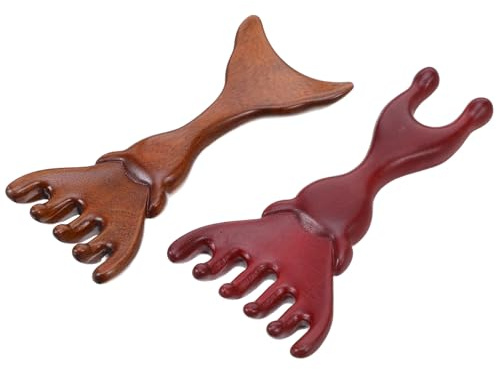 NIYANGLE Sandelholz Kopfhautmassagekamm Satz mit Breiten Zinken Handgefertigter Natur Holzkamm für Gesicht Haar und Meridianmassage Leichtes Massagegerät für Sensible Haut und
