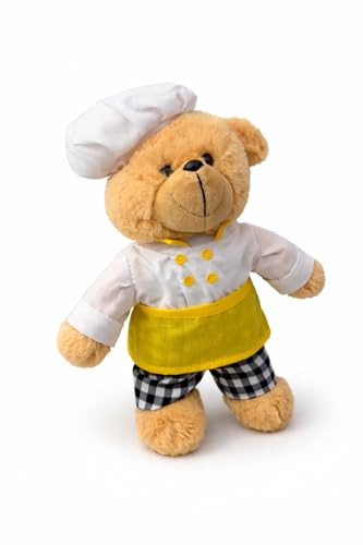 Generisch Kuscheltier Teddybär Koch 30 cm – Niedlicher Plüschbär im Kochanzug mit Mütze, weiches Stofftier – Geschenk für Kinder & Küchenfans