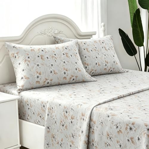 Juego de Sabanas 4 Piezas, para Cama 150x190cm, 100% Poliéster, Flores | Bajera de 150x190cm, Encimera de 230x260cm y dos fundas de almohada de 50x75 cm