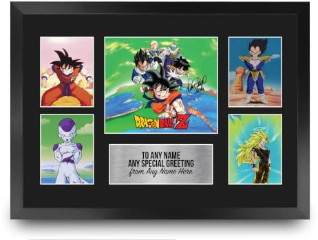 HWC Trading Dragonball Z Personalised Gift - Signed Autograph Picture, Framed A3 TV Photo Display with Custom Name Message for Birthday Christmas Wedding