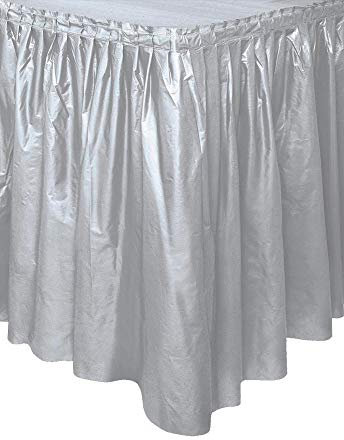 Unique- TableSkirt Gonna Plastificata da Tavola, Tinta Unita, Argentato, 37 cm x 4.3 m, 50063