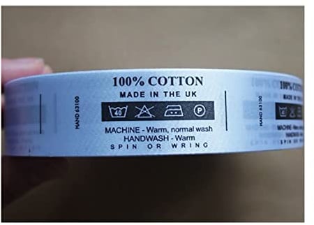 Fabric Printed Wash Care Labels 100% Cotton, 40 Degree, DO NOT Bleach, 2 Dots Iron, Tumble Dry, 25mmWx61mmL, Roll of 2000 – Get The Deal!