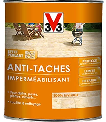 V33 Imperméabilisant anti-taches, Incolore 0,75L | Pour dalles, pavés, pierres, ciments…, Facilite le nettoyage