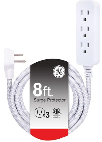 GE 3-Outlet Power Strip Surge Protector, 8 Ft Braided Extension Cord