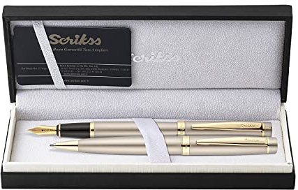 Scrikss Elegance Honour 38 Satin Gold Fountain Pen and Ballpoint Pen Set