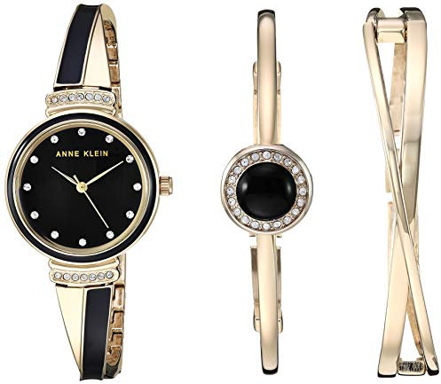 Anne Klein Women's Premium Crystal Accented Watch and Bangle Set Black