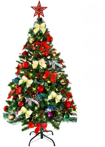Weihnachtsbaum künstlich (WBD) 120 cm grün mit Weihnachtsdeko bunt und Led Lichterkette mit Batteriebox und Fernbedienung künstlicher Christbaum klein Tannenbaum