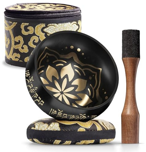 Bol Tibétain – Bol Tibétain Chantant pour la Purification et la Méditation – Silent Mind – Bol Méditation – Inclut un Maillet avec Prise en Main Type Crayon, Coussin et Boîte de Rangement
