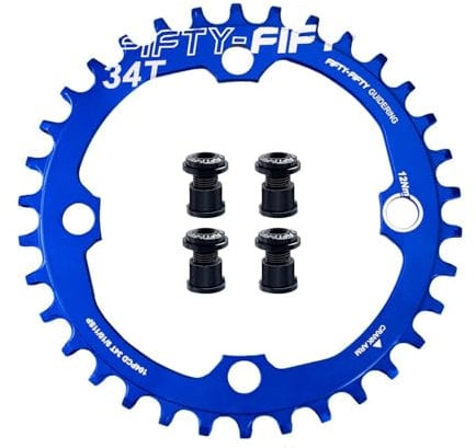 FIFTY-FIFTY Round 104BCD Kettenblatt, 30T 32T 34T 36T Narrow Wide Mountain Bike Kettenblatt, Einzelkettenblatt für 9/10/11-Gang mit 4 Alu-Kettenblattschrauben für MTB (Blau, 34T)