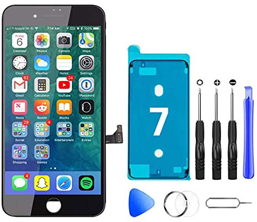 Hoonyer Écran pour iPhone 7 Noir Complet Remplacement de l'écran pour iPhone 7 LCD Tactile avec Kit Réparation