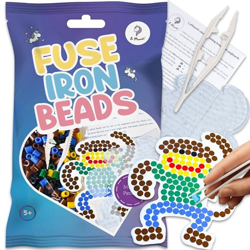 La Manuli Bügelperlen Affe mit Stiftplatte, Pinzette, Bügelpapier, 5mm Steckperlen - Kreatives Perlenset für Kinder ab 5 Jahren