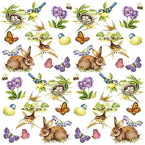 20 Servietten Kleine Osterfreuden | Hasen | Blumen | Schmetterlinge | Vögel 33x33cm
