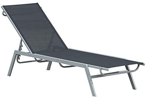 Outsunny Bain de Soleil transat - Chaise Longue - Design Contemporain - Dossier inclinable Multi-Positions - métal époxy textilène Noir - dim. 170 x 58 x 97 cm