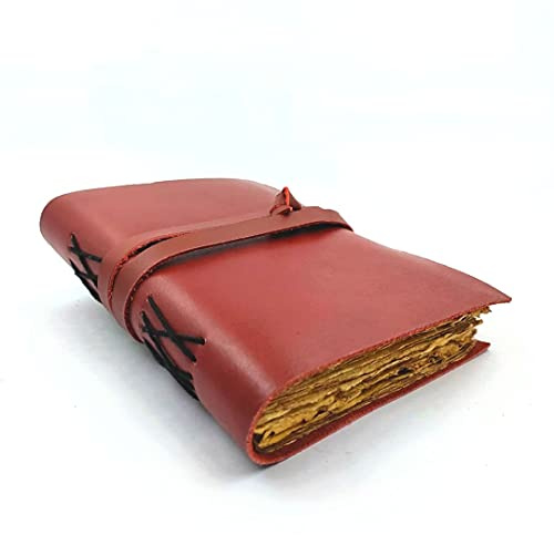 OVERDOSE Deckle Red Vintage Leder Journal verbrannt Büttenrand Vintage Papier handgemacht gebunden schreiben Journal Organizer Planer Tagebuch Size - 6X8 inches | 15x20 cm
