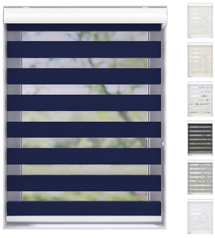EFIXS Doppelrollo mit Kassette Montage Wand/Decke mit Bohren Breiten: 40-220, Höhe: bis 240 Hier: BxH (80 x 175) cm (Blau) Premium Duorollo, oder ohne Bohren mit Klemmhalter am PVC-Fenster