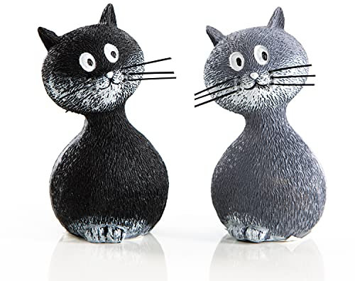 Logbuch-Verlag 2 kleine Katzen Figuren grau + schwarz 9 cm Tierfiguren zum Hinstellen Katzenfiguren als Deko Geschenk