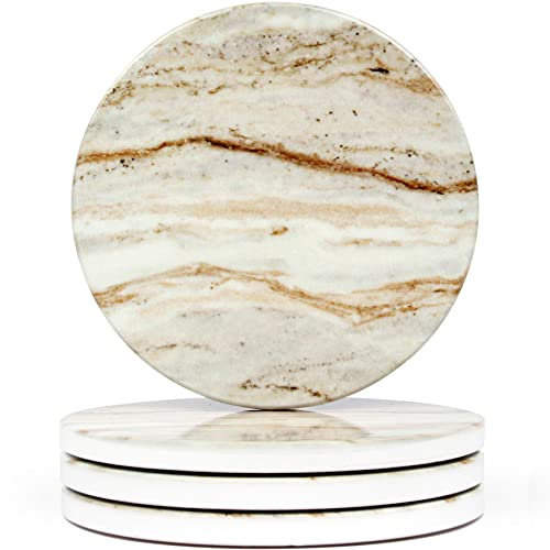 Ensemble de 4 sous-Verres en marbre par Naivasha Homeware - sous-Verres en céramique Finition Brillante | sous-Verres en Pierre avec Fond en liège antidérapant pour Tasses et Verres | Brown Marble