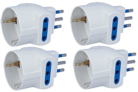 4 Pezzi Adattatore Triplo Spina 10A e 16A, Adattatore Triplo Presa Schuko, Multipresa Bipasso e Schuko (Spina Piccola 10A, Bianco)