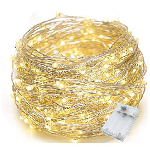 Luci Stringa LED a Batteria, 10M 100 pezzi Rame filo LED Stringa Lucine Fata, Luci Albero di Natale, Decorativa da Interni e Esterni per Festa, Giardino, Natale, Halloween, Matrimonio (Bianco Caldo)