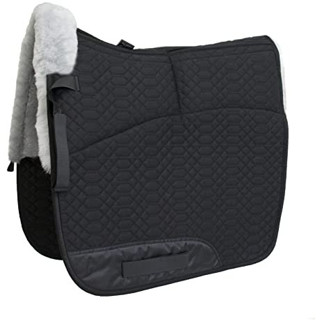 Engel Reitsport | SCHABRA1AP-D-SCH-SIL | Schabracke | Aufpolster Korrektur | Steppstoff | Lammfell im Sattelbereich | Half Lined |Fellkranz vorne | Dressur | Stoff grün Fell med.