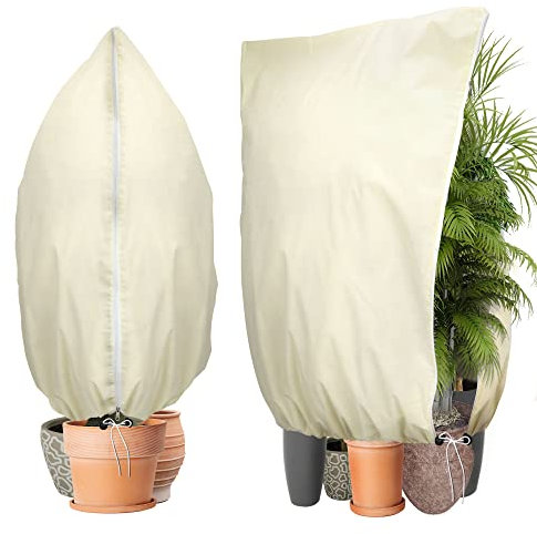 Verdenu Winterschutz für Pflanzen, 2 Stück XL 180 * 120CM Winterschutz für Kübelpflanzen 80g/㎡ Dicker Pflanzenschutz Winter Tasche mit Reißverschluss und Kordelzug, Gefrierschutz Kälte für Pflanzen