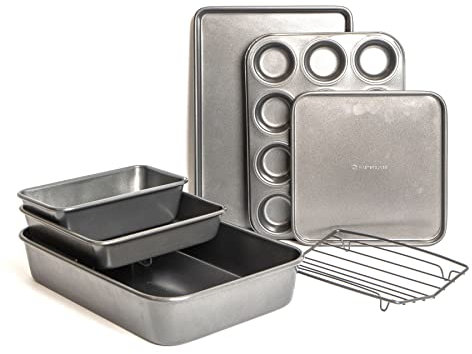 MasterClass Set of Non-Stick Large Roasting Pan, Twelve Hole Deep Baking Pan, Bake Pan Square, Loaf Pan, Square Baking Tray, Heavy Duty Roasting Rack
